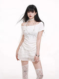 ショートプリーツプリントレースTシャツ NOCTONE
