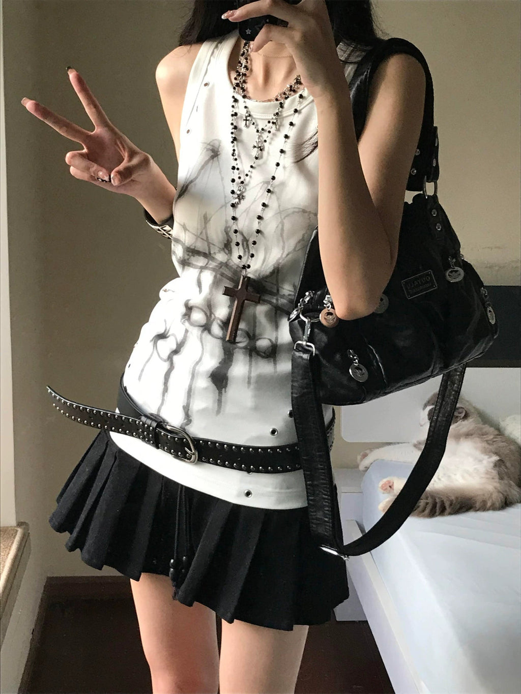 Abi ストリートスタイルレーサーバックベストレディース夏新作サブカルチャープリントベースサスペンダーピュアラストスタイルホットトップス NOCTONE