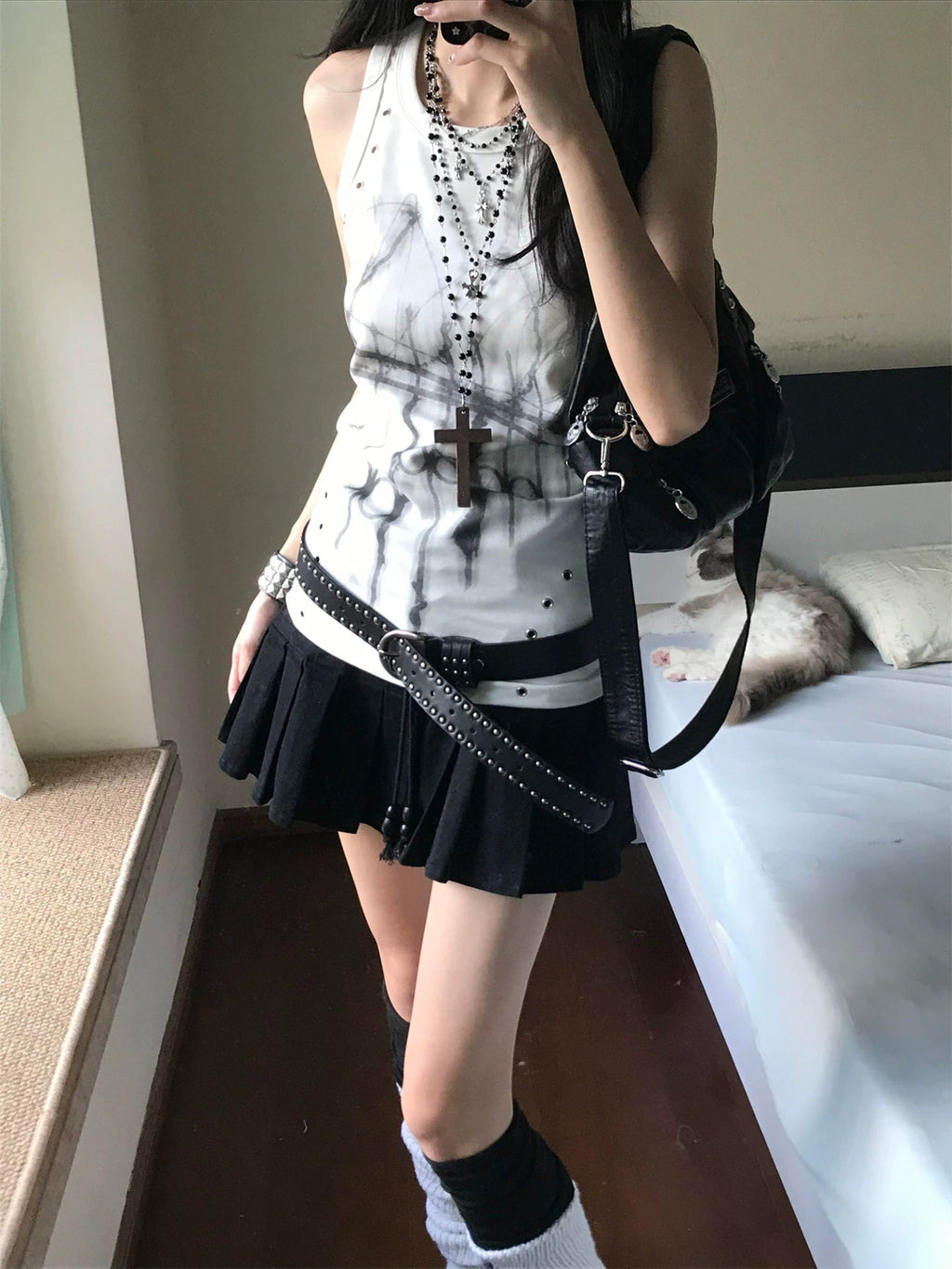 Abi ストリートスタイルレーサーバックベストレディース夏新作サブカルチャープリントベースサスペンダーピュアラストスタイルホットトップス NOCTONE